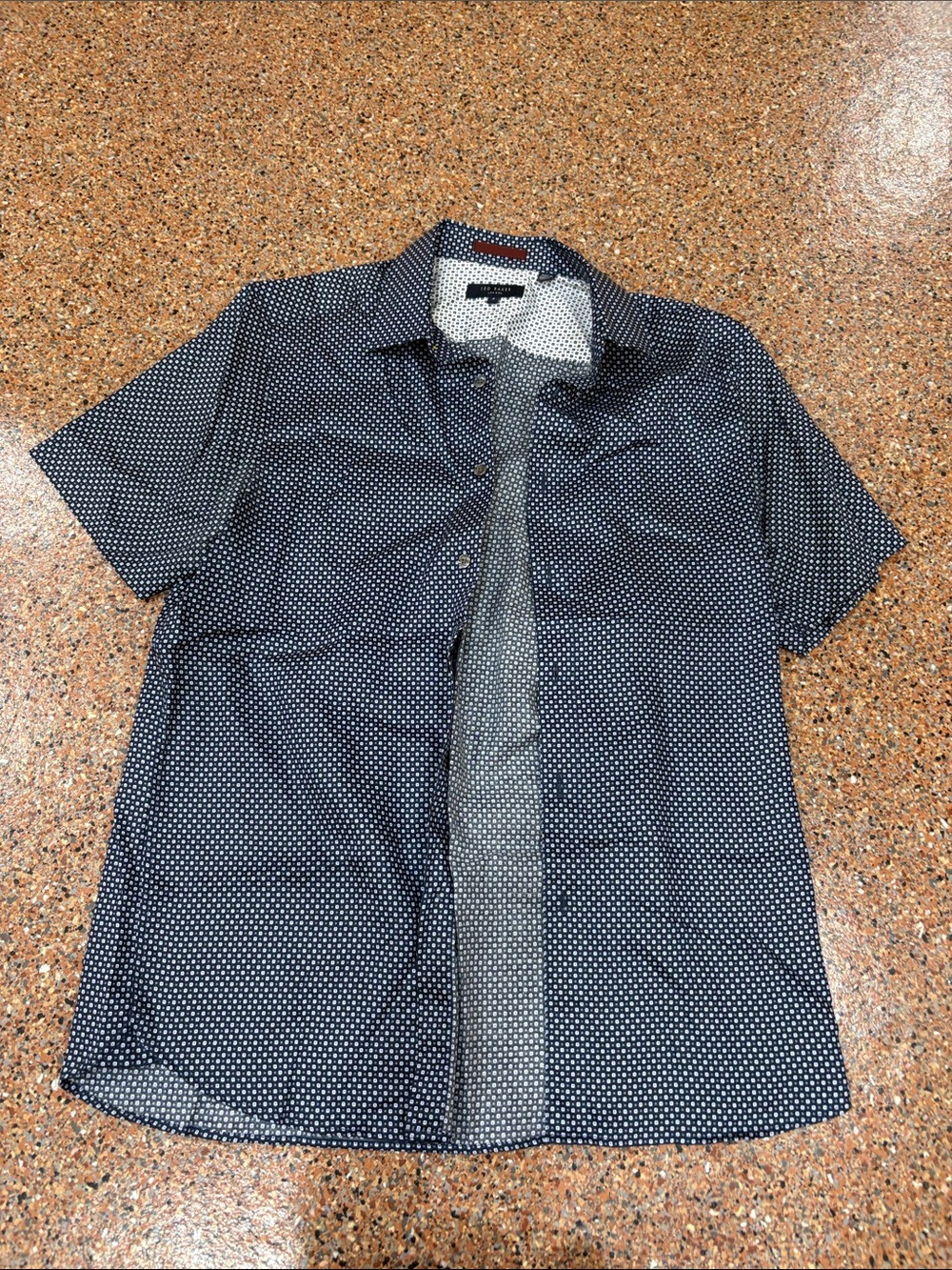 Ted Baker London Navy Short-Sleeve Button-Down with White Microdots